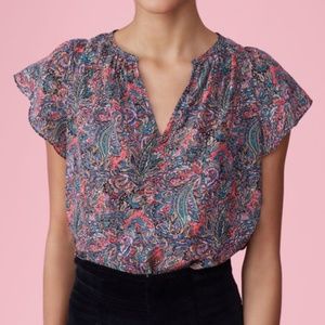 NWT Rebecca Taylor Hudson Paisley Silk Top in Berry Combo size 4